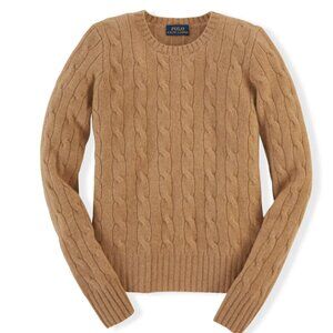 Polo Ralph Lauren Girls Cable Knit Sweater Cotton 12-14 Large Camel Brown Pony